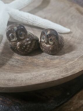 Ceramic Owl Figurine Pair in Speckled Brown